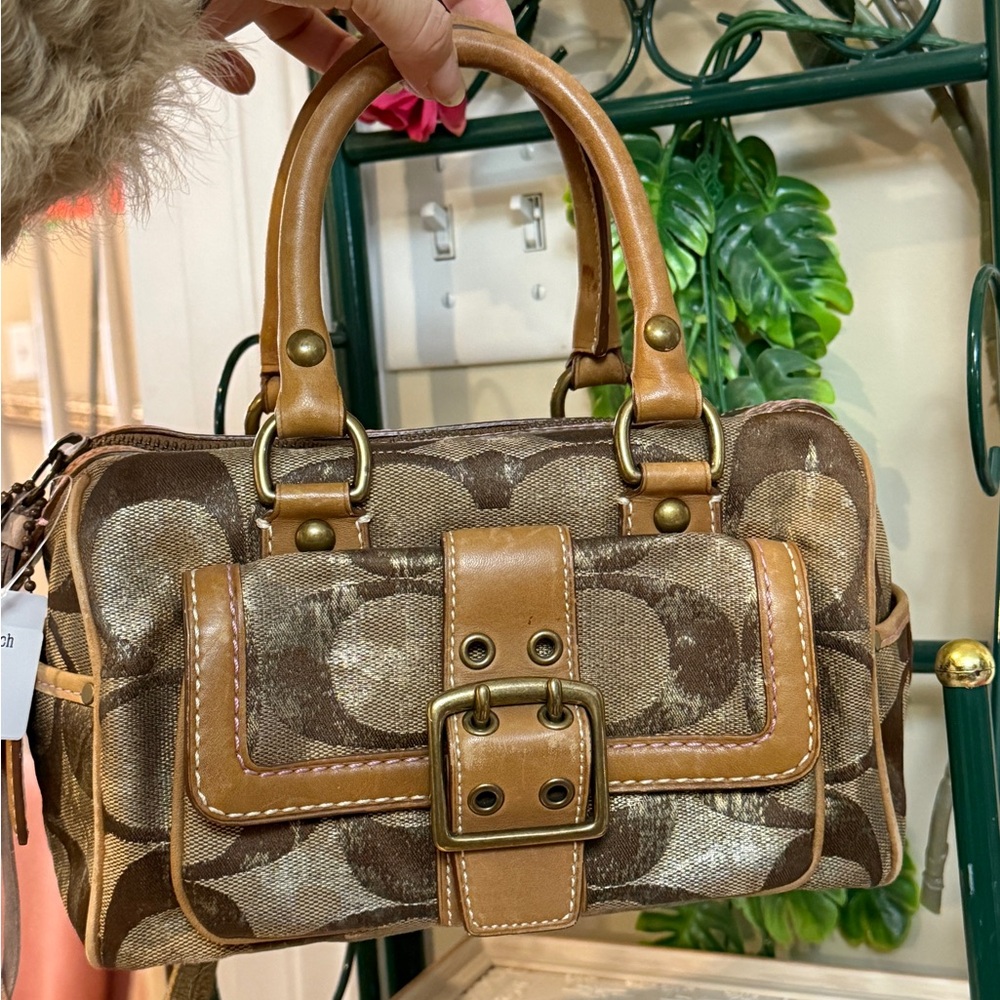 Rare Coach Brown and Tan Satchel with Buckle Detail